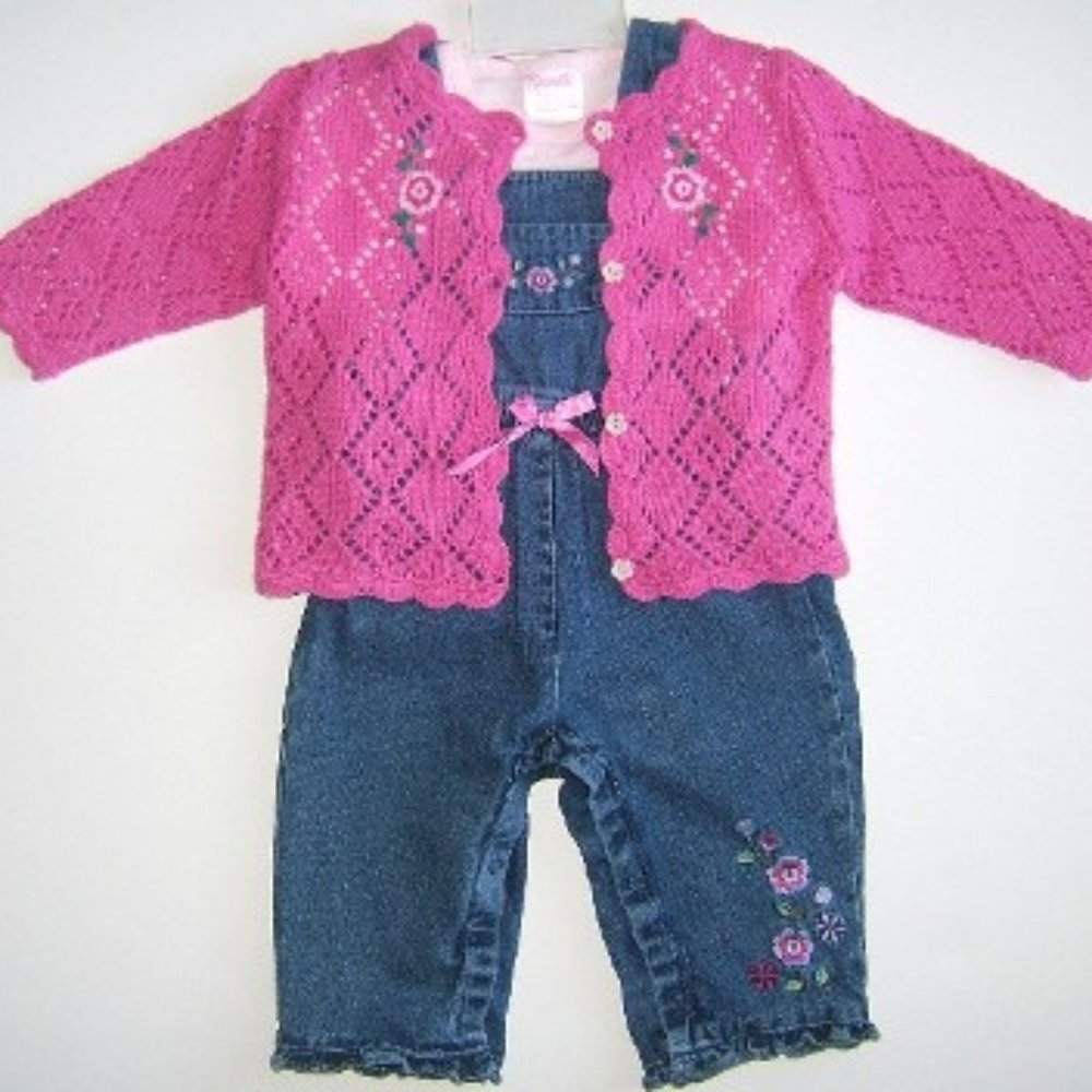 Nannette - Baby Girl's 3-pc Denim Overall Set